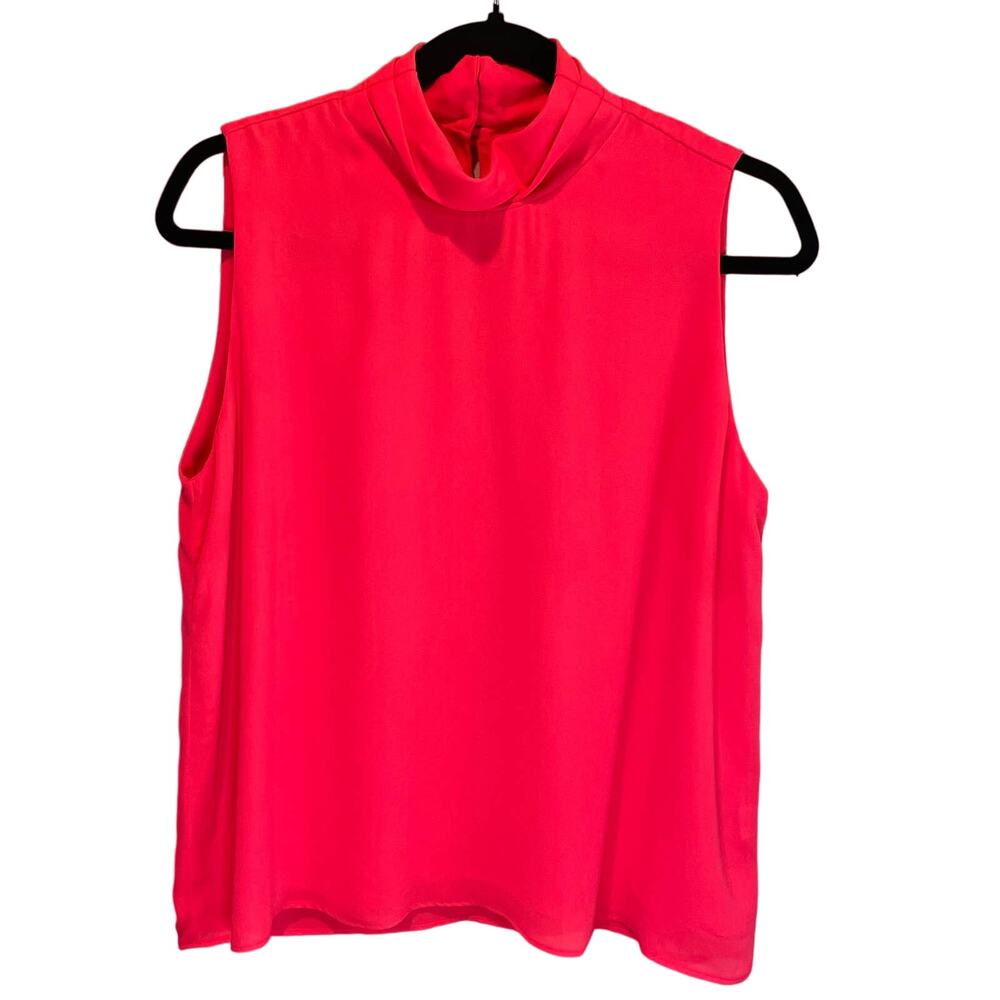 Krisa Hot Pink Mock Neck Sleeveless Blouse - Medium